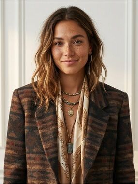 Vintage Patterned Blazer Marie Claire in Brown - Made in Bulgaria